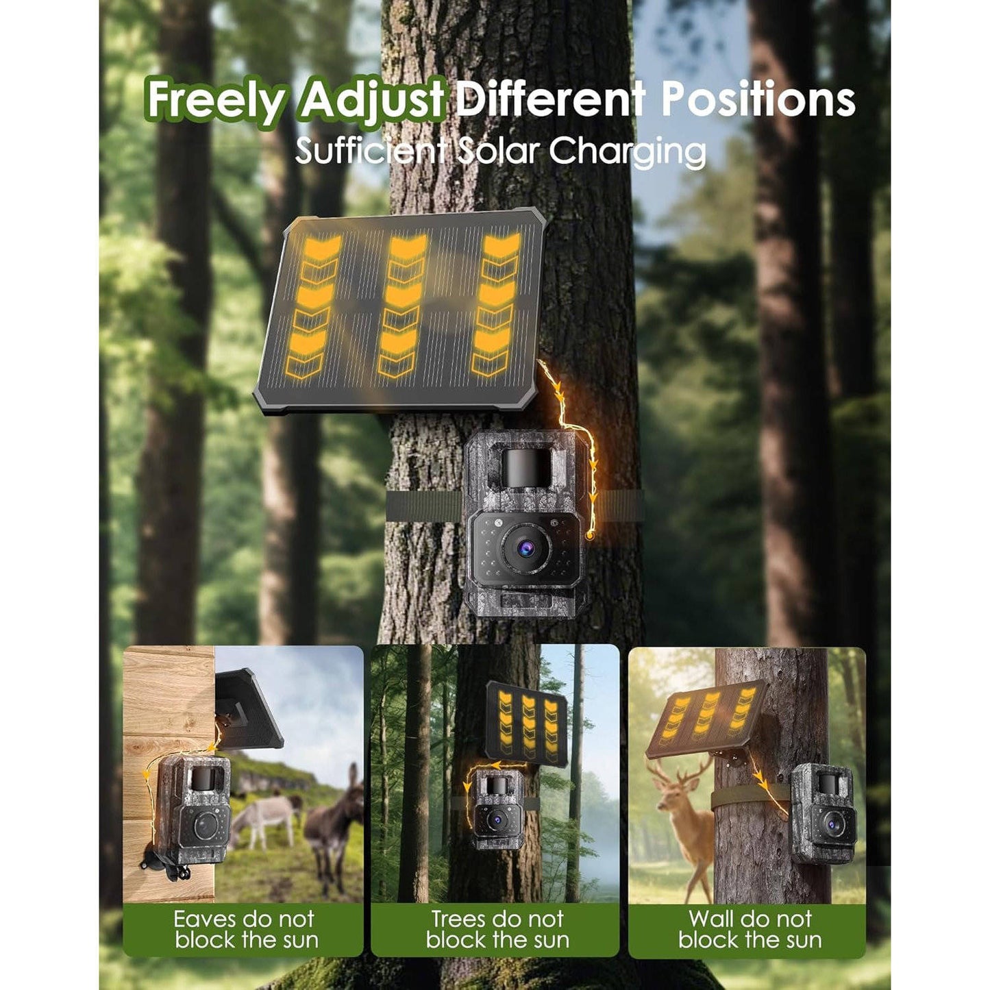 Deer Trail Camera 4K 64MP, Solar WiFi Bluetooth Game Camera with Night Vision, Motion Activated IP66, 6000mAh Battery