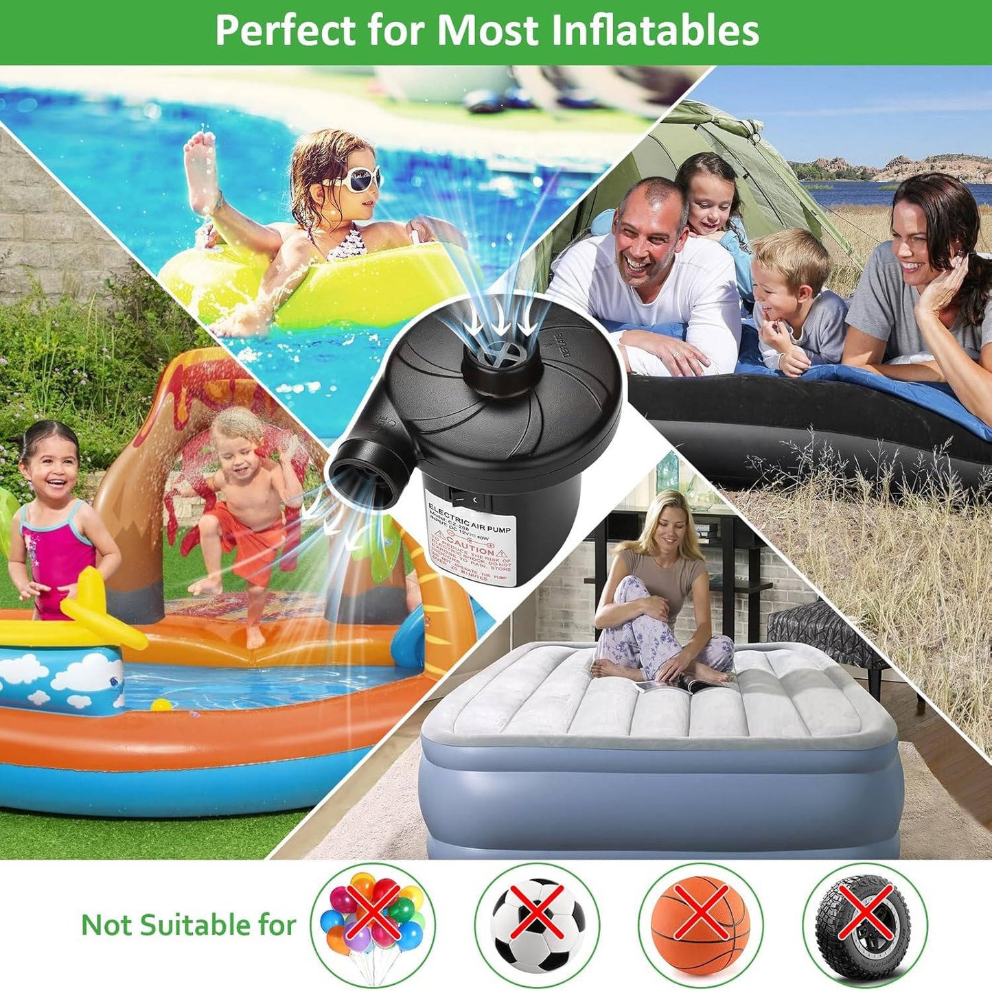 Powerful Air Pump for Inflatables with 3 Nozzles, Inflator/Deflator Pumps for Outdoor Camping, Inflatable Air Mattress Beds, Boats, Swimming Ring