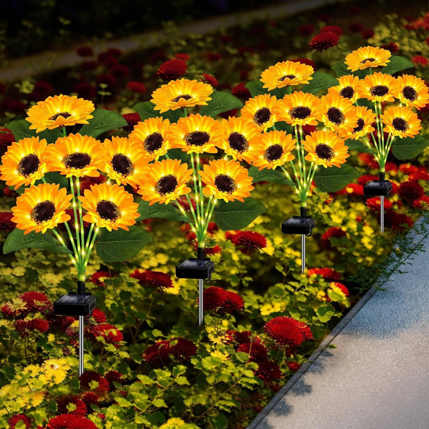 Solar Flowers Plant Lights Decorative Stakes for Yard, Patio, Lawn, Pathway, 4 Pack