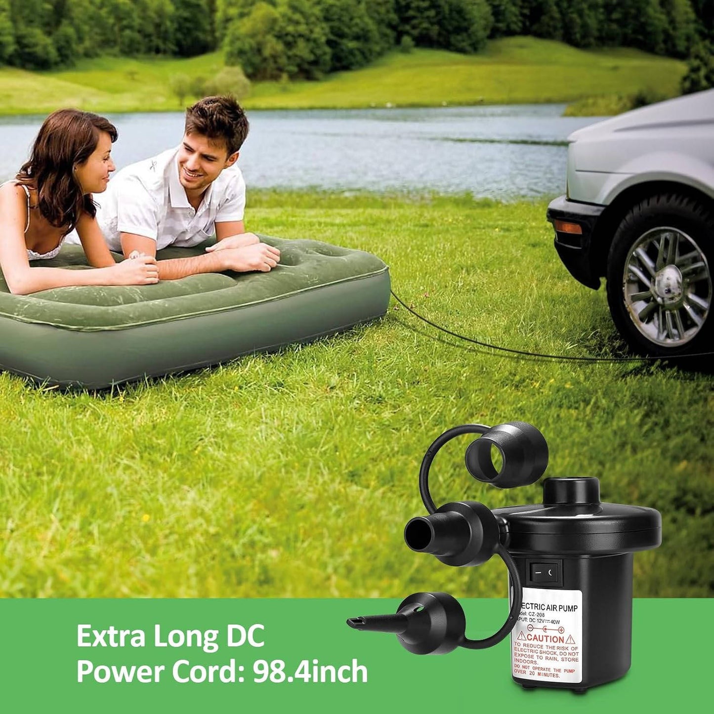 Powerful Air Pump for Inflatables with 3 Nozzles, Inflator/Deflator Pumps for Outdoor Camping, Inflatable Air Mattress Beds, Boats, Swimming Ring