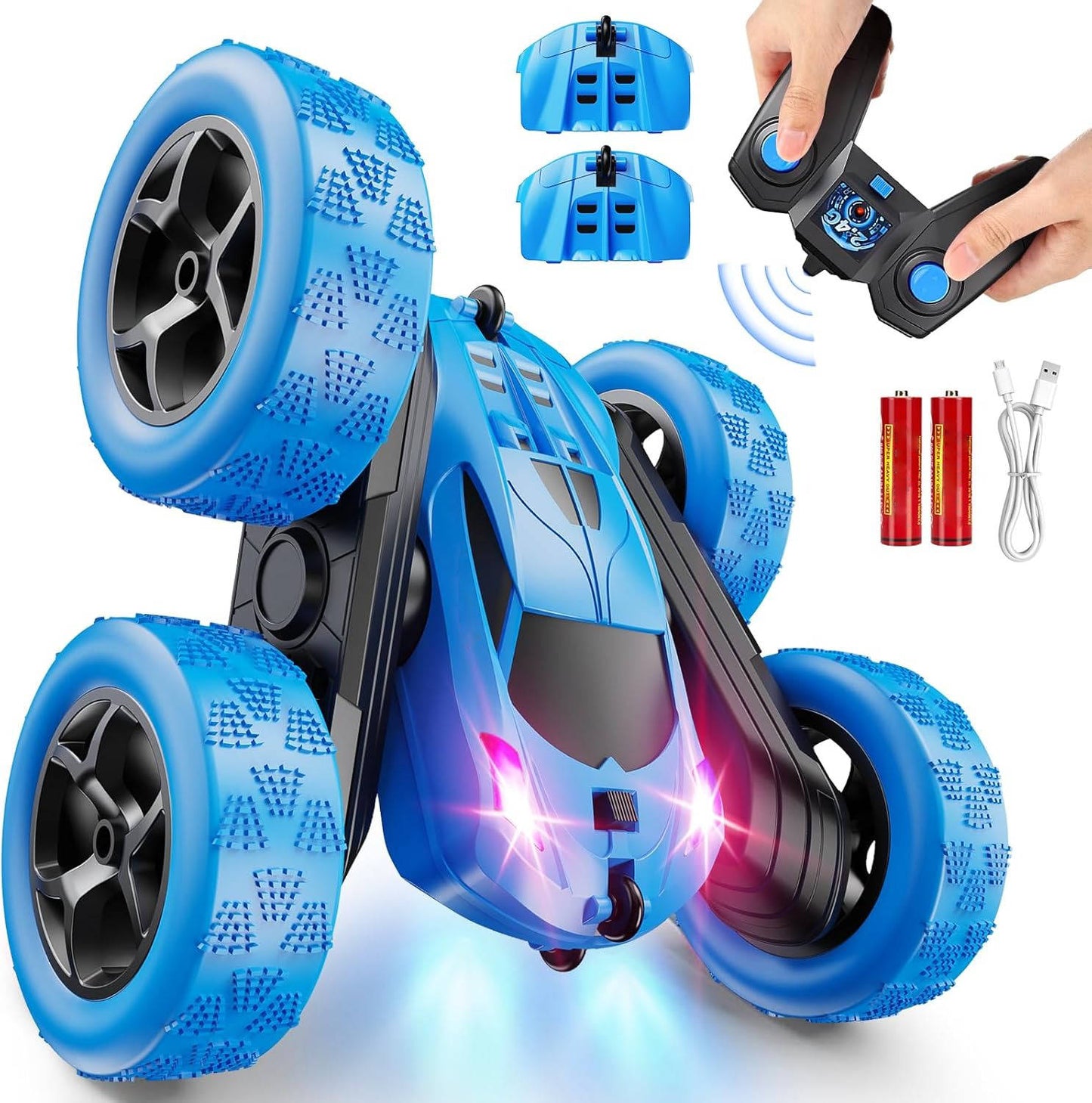 Remote Control Stunt Car for Kids, 4WD Double Sided 360° Rotating RC Car with Headlights, Toy for Boys Age 6+