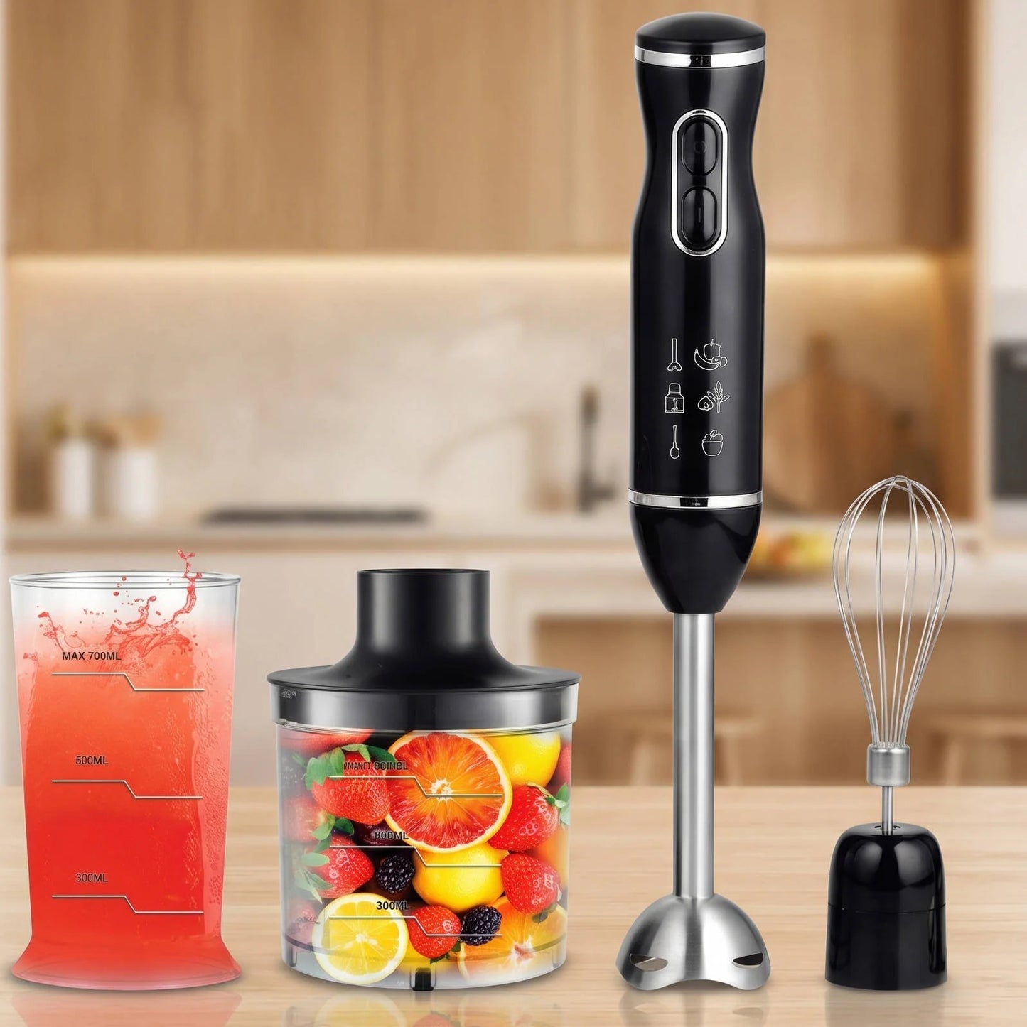 5 in 1 Electric Hand Blender, 1000W 20 Speed Stick Blender with Milk Frother, Potato Masher, 500ml Chopper and 600ml Cup