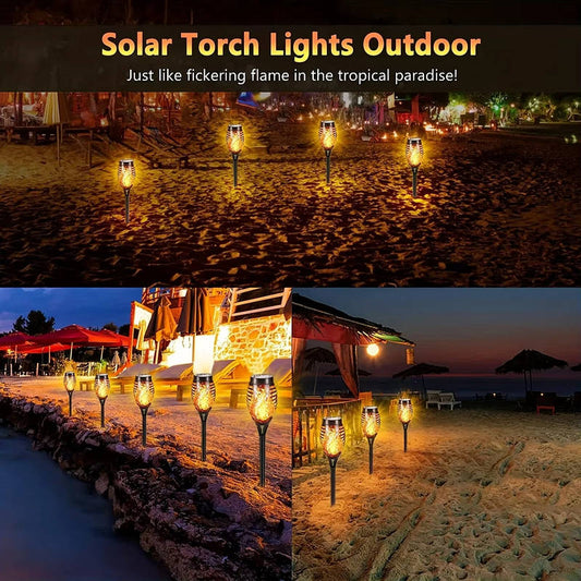 12 Pack Solar Tiki Torch Lights Flickering Flame, Waterproof Outdoor Garden Pathway Lights