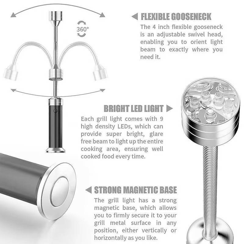 2 Pack BBQ Grill Light Magnetic Base, Super Bright LED with 360 Degree Flexible Gooseneck for Outdoor Grilling