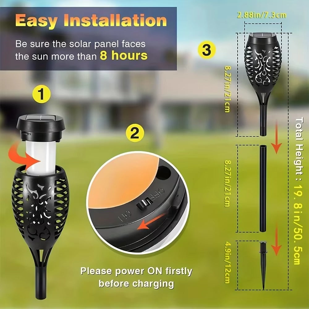 12 Pack Solar Tiki Torch Lights Flickering Flame, Waterproof Outdoor Garden Pathway Lights