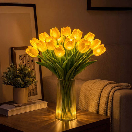 LED Tulip Night Light, Artificial Flower Table Lamp with Real Touch Petals, Battery Operated Lighted Tulip Bouquet for Bedside, Office & Home Decor