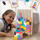 Wooden Puzzle Blocks with 42 Pieces and 10 Cards, Foldout Stand