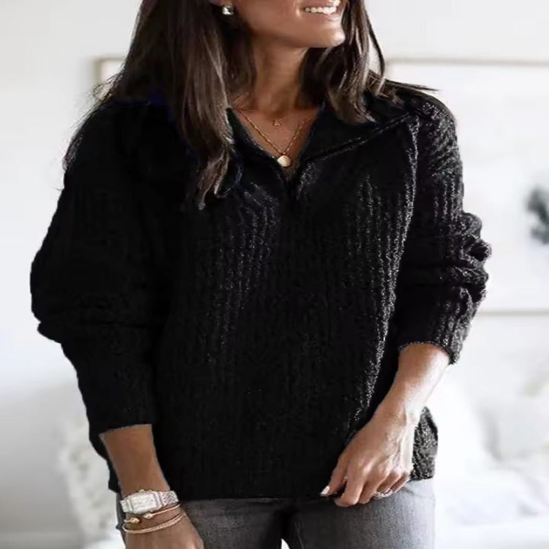 Relaxed Fit Women's Pullover with Quarter Zip and Stretchy Knit Blend