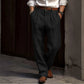 Pleated Cotton Linen Pants with Elastic Waist and Deep Pockets, Reinforced Seams