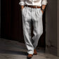 Pleated Cotton Linen Pants with Elastic Waist and Deep Pockets, Reinforced Seams