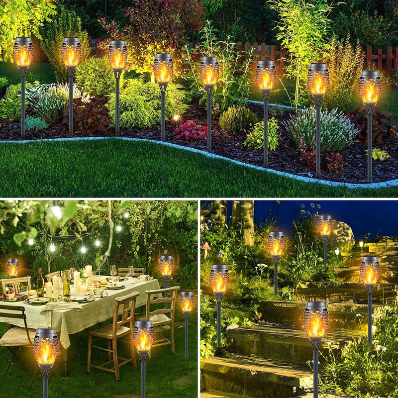 12 Pack Solar Tiki Torch Lights Flickering Flame, Waterproof Outdoor Garden Pathway Lights