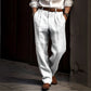 Pleated Cotton Linen Pants with Elastic Waist and Deep Pockets, Reinforced Seams