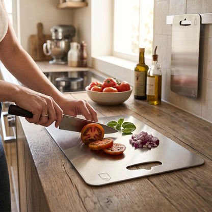 Titanium Cutting Board with Antibacterial Surface and Rounded Safety Edges