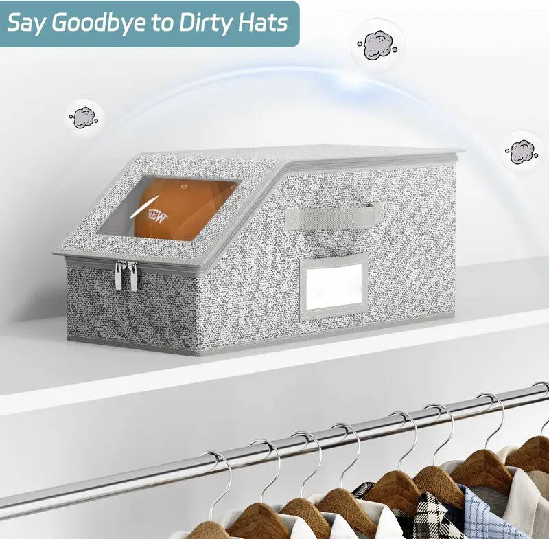 2 Pack Stackable Hat Storage Boxes, Holds 24 Baseball Caps, Durable Cardboard Wardrobe Organizer for Men's Hats