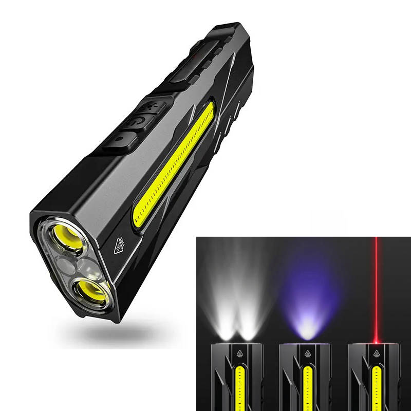 1500 Lumens LED Flashlight, USB C Rechargeable Multi Light with UV, Red Laser, Magnetic Tail, and Side Flood Light