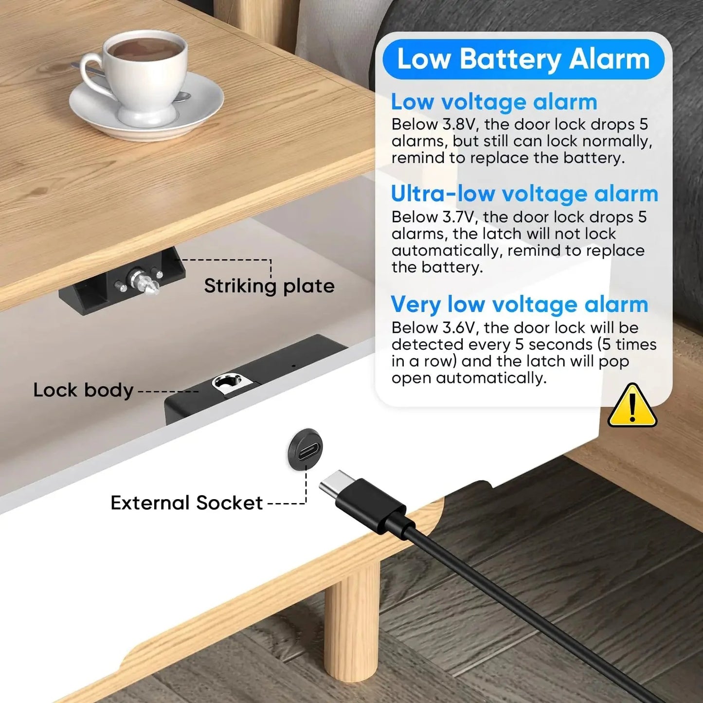 Smart Cabinet Lock Fingerprint No Drill, Keyless Hidden Lock with Remote Unlock USB Backup 10m Range