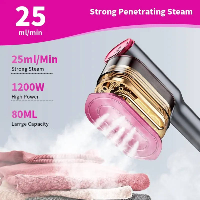 Portable Travel Garment and iron Steamer for Clothes, 7 Mode LED Display with 5s Fast Heating & 90 Degree Swivel Handle