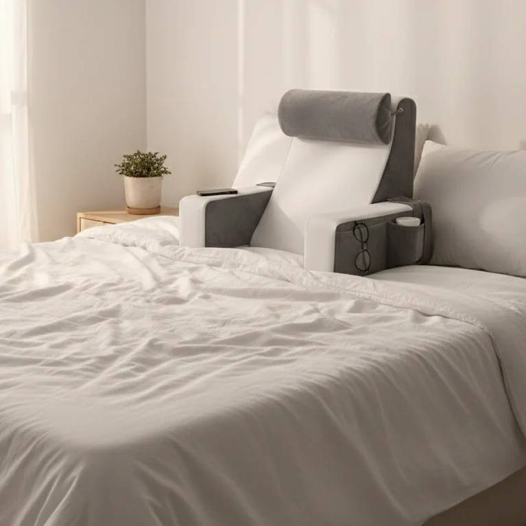 Memory Foam Bed Rest Pillow with Arms & Big Pockets for Adults, Reading Pillow for Bed