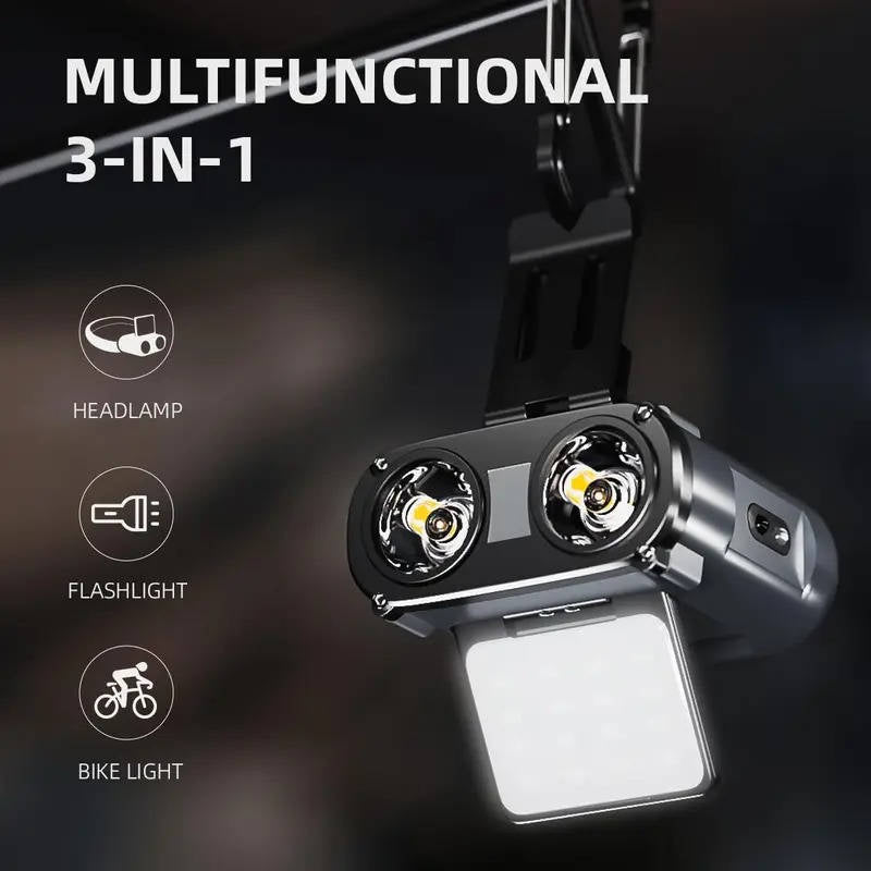 Rechargeable COB LED Headlamp with Motion Sensor, IPX5 Water Resistant 90 Degree Headlight for Running, Camping, and Fishing