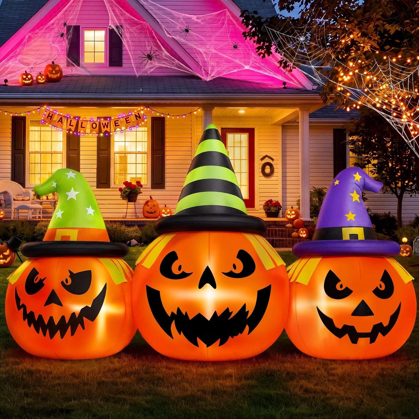 Inflatable Pumpkin Yard Display with Built-In LED Lights and Air Blower, 6 Feet Wide