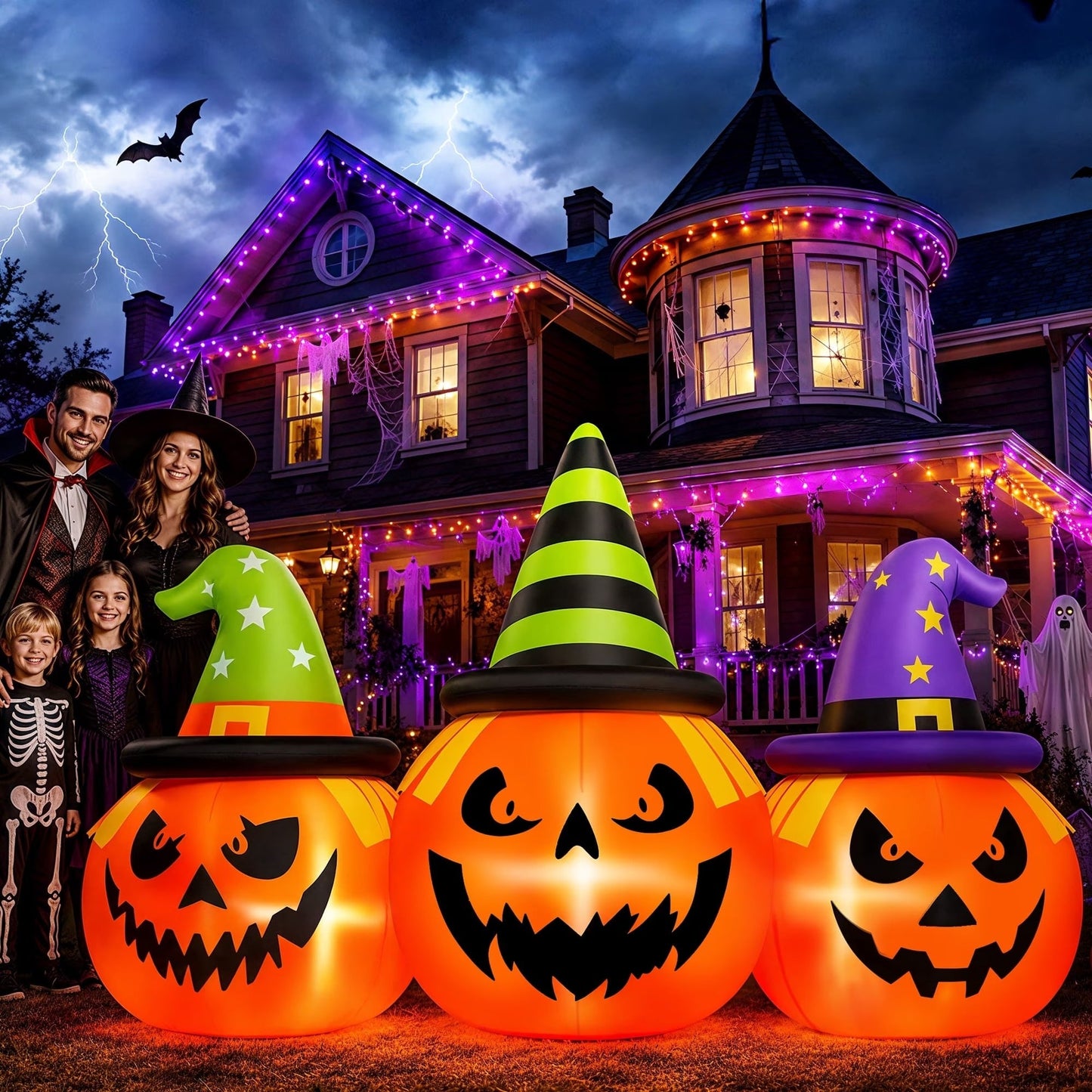 Inflatable Pumpkin Yard Display with Built-In LED Lights and Air Blower, 6 Feet Wide