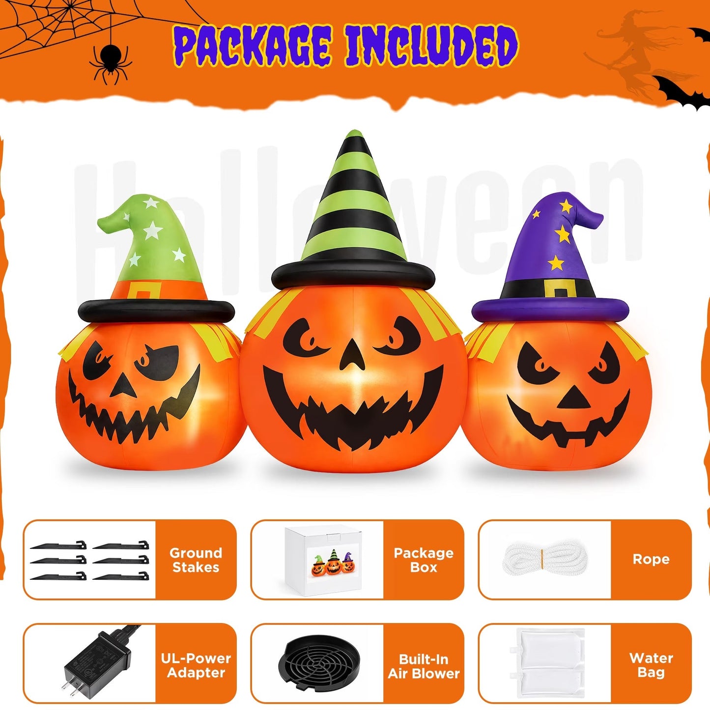 Inflatable Pumpkin Yard Display with Built-In LED Lights and Air Blower, 6 Feet Wide