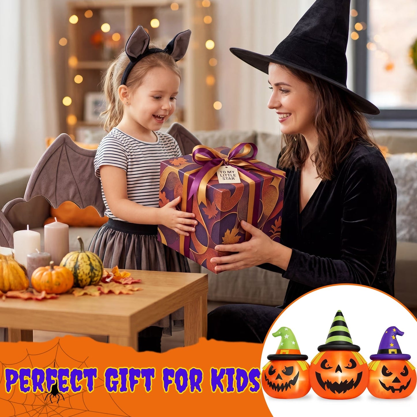 Inflatable Pumpkin Yard Display with Built-In LED Lights and Air Blower, 6 Feet Wide