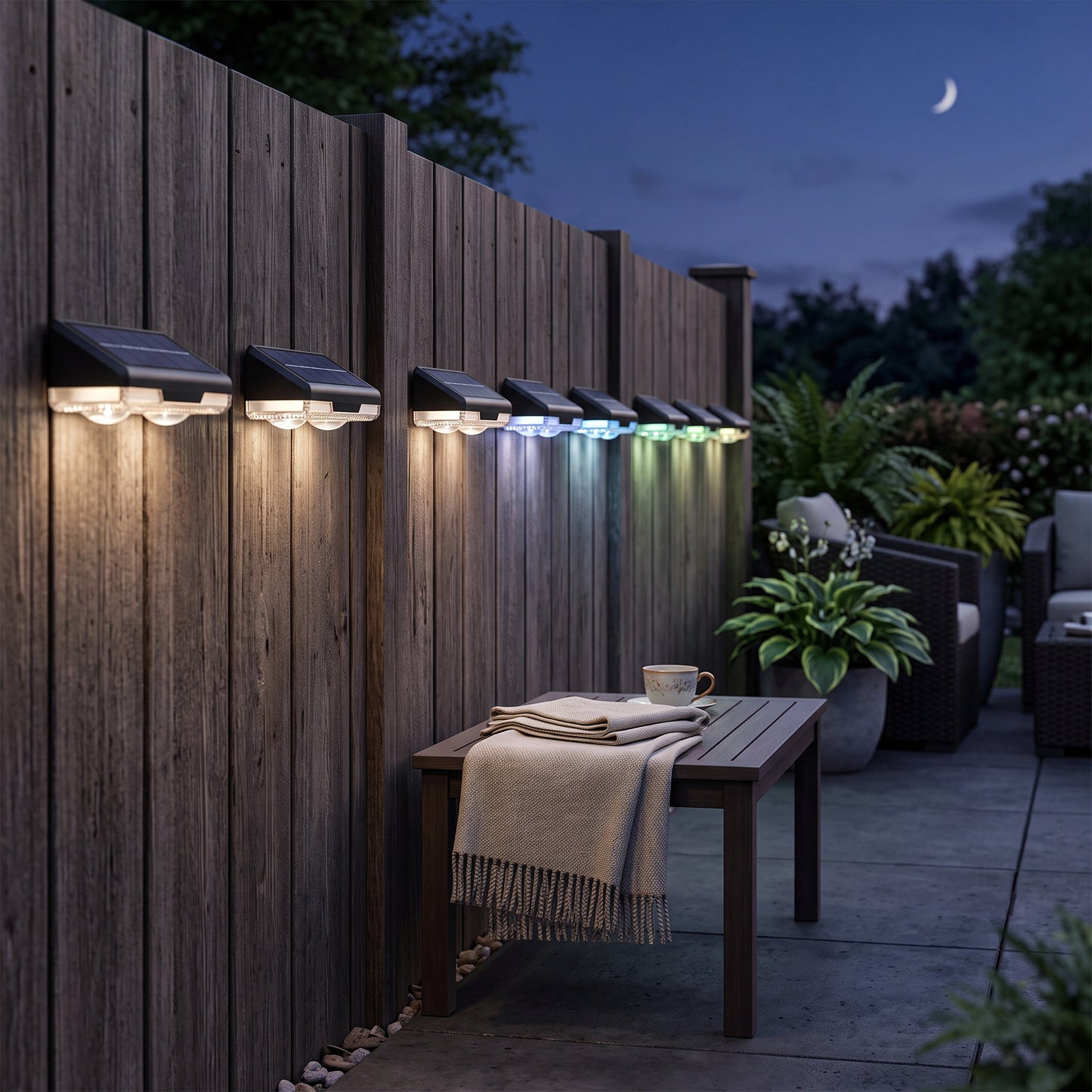 Solar Fence Lights with Automatic Dusk Sensor and 8-Color Button Control, 8-Pack