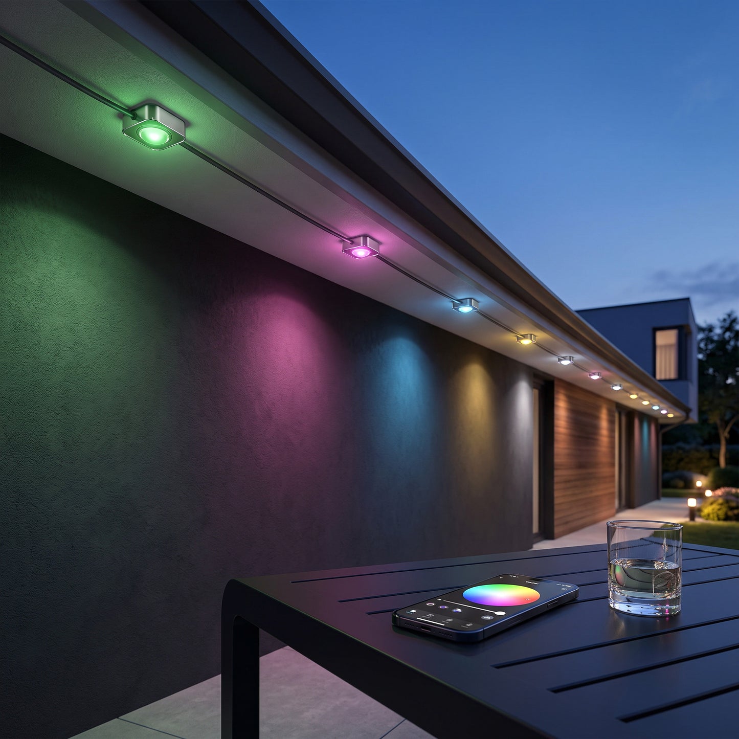 Permanent Outdoor Roofline Light Strand 100ft with RGBICW Color Nodes and App Control