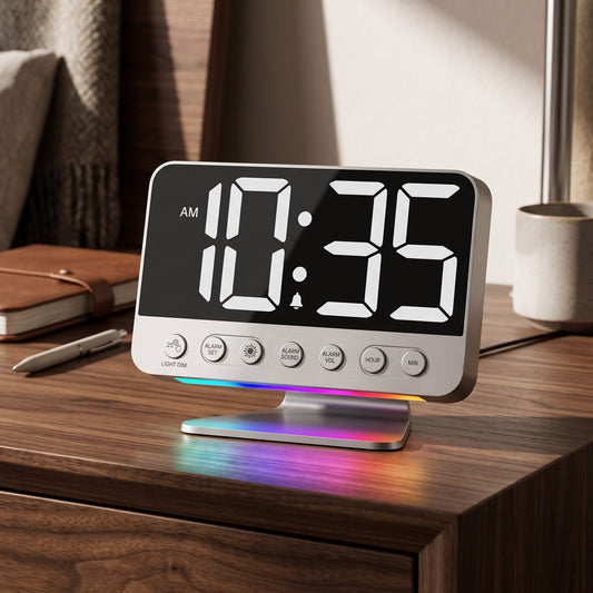 Digital Alarm Clock with Battery Backup and Phone Charging, 2-Inch Large Display