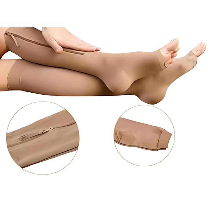 Zippered Graduated Compression Socks with Supportive Calf Sleeve Design