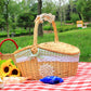 Oval Willow Picnic Basket with Dual Lids and Removable Cotton Liner