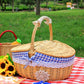 Oval Willow Picnic Basket with Dual Lids and Removable Cotton Liner