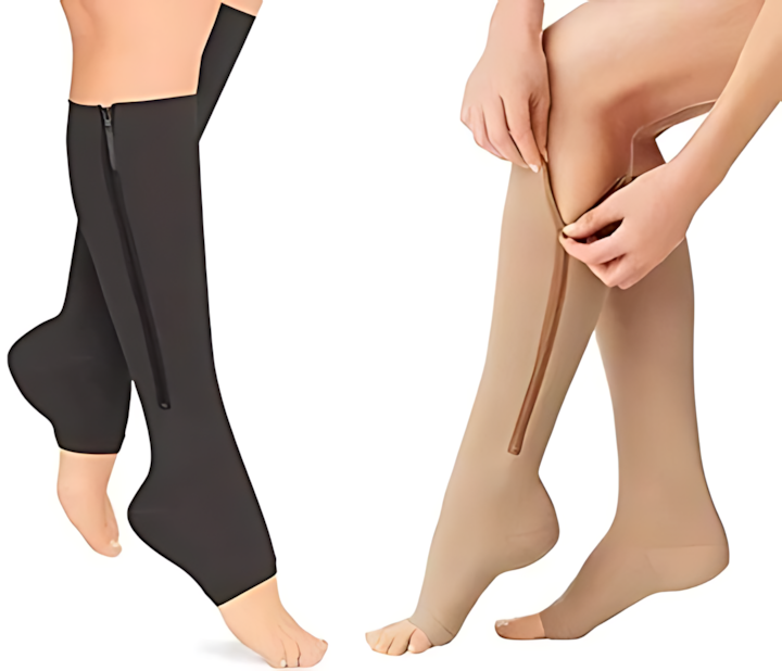 Zippered Graduated Compression Socks with Supportive Calf Sleeve Design