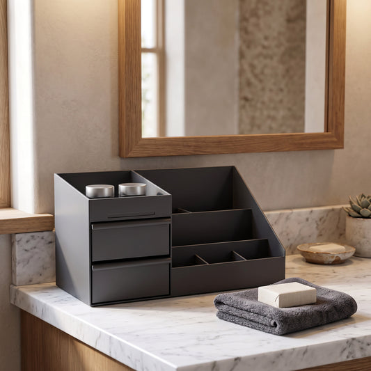 Bathroom Counter Bottle Organizer with Individual Compartments and Stable Base