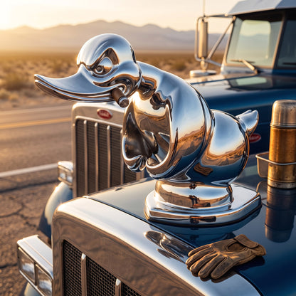 Duck Radiator Emblem with Chrome Plating and Pin Mounting, 6x4 Inches