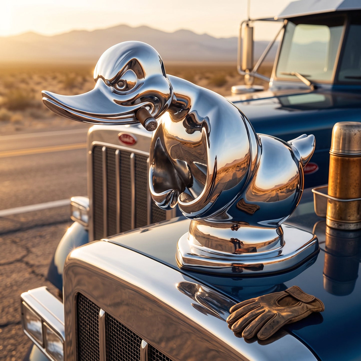 Duck Radiator Emblem with Chrome Plating and Pin Mounting, 6x4 Inches