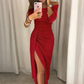 Formal Off Shoulder Dress with Full Sleeves and Side Slit