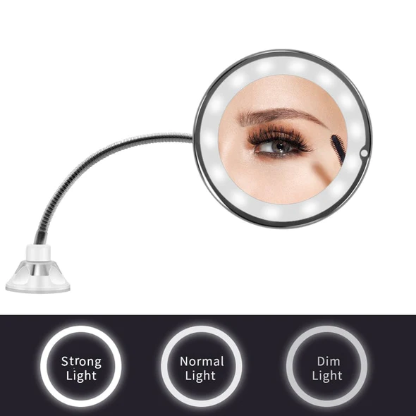 Magnifying Makeup Mirror with 14 LED Bulbs and Flexible Gooseneck, Suction Cup Base