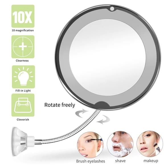 Magnifying Makeup Mirror with 14 LED Bulbs and Flexible Gooseneck, Suction Cup Base