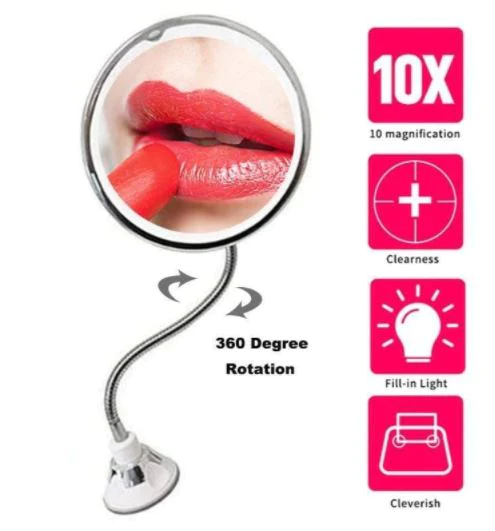 Magnifying Makeup Mirror with 14 LED Bulbs and Flexible Gooseneck, Suction Cup Base