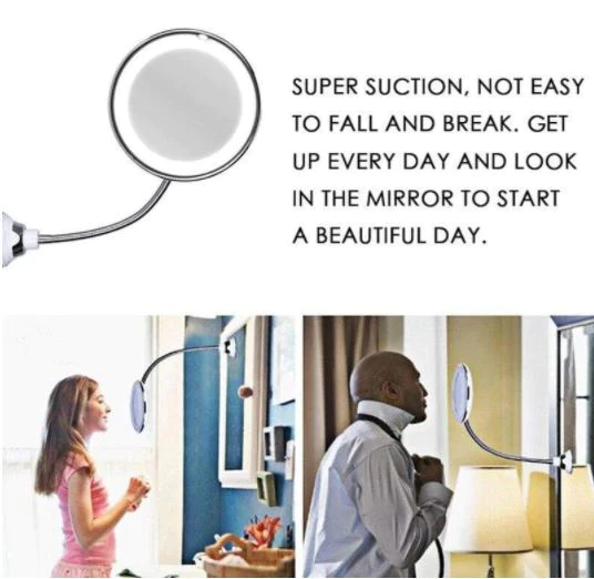 Magnifying Makeup Mirror with 14 LED Bulbs and Flexible Gooseneck, Suction Cup Base