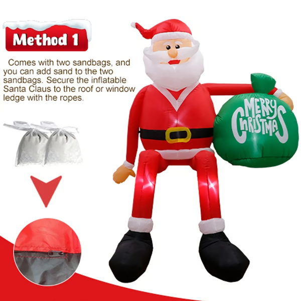 8-Foot Climbing Santa Inflatable with LED Lights and Installation Kit
