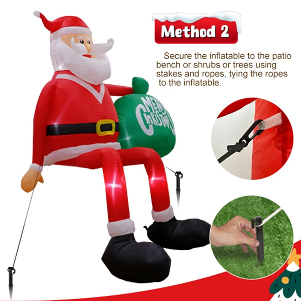 8-Foot Climbing Santa Inflatable with LED Lights and Installation Kit