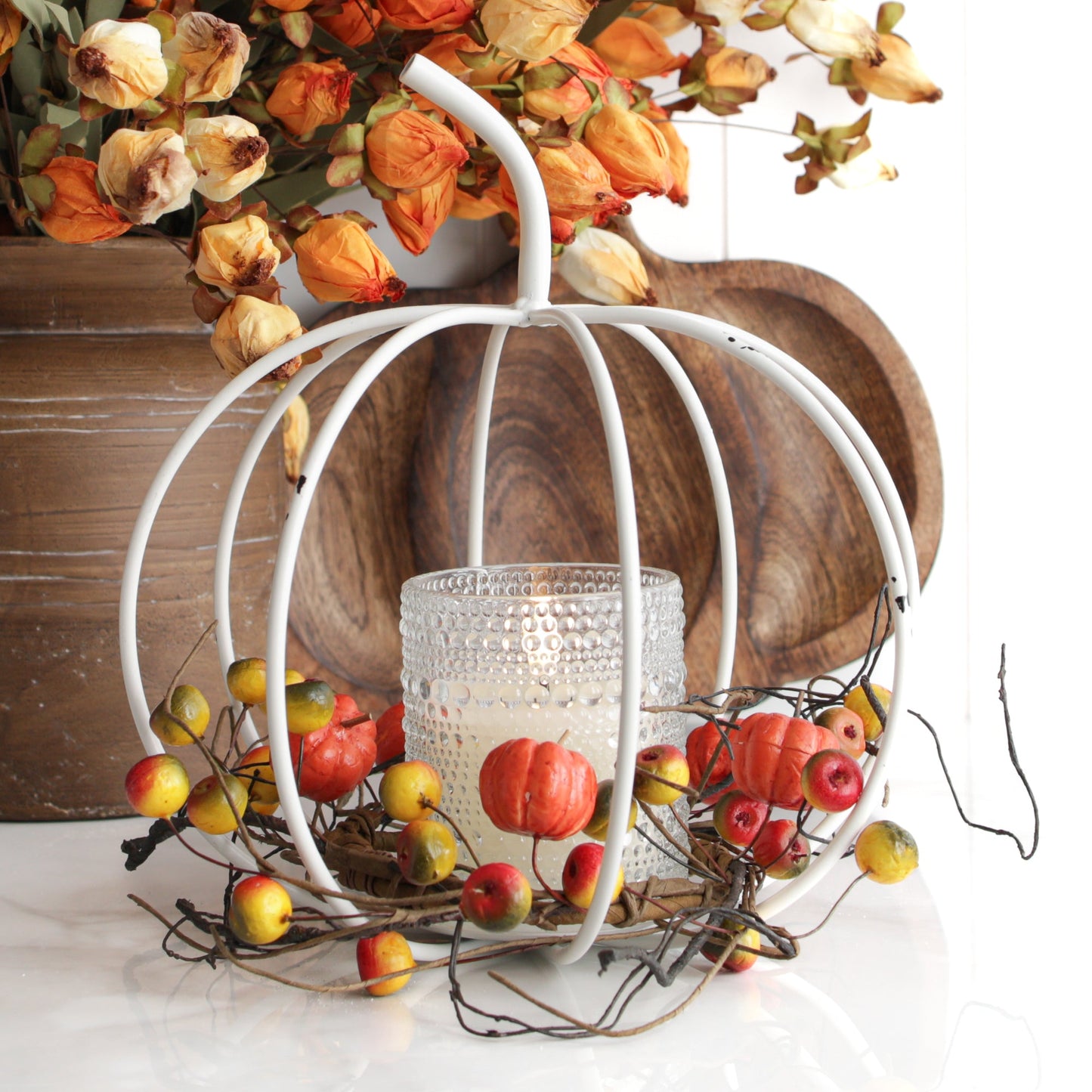 White Metal Pumpkin Lantern