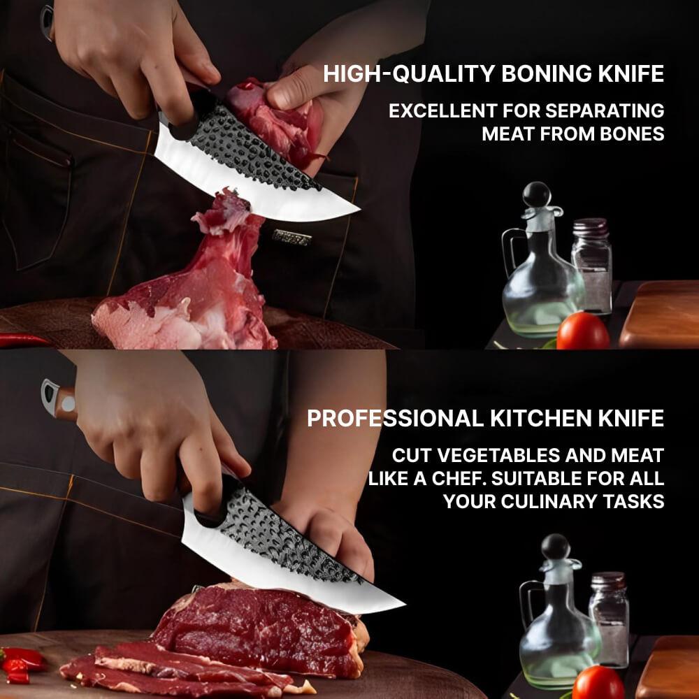 Kitchen Knife with Cherry Wood Handle and Finger Notch Control