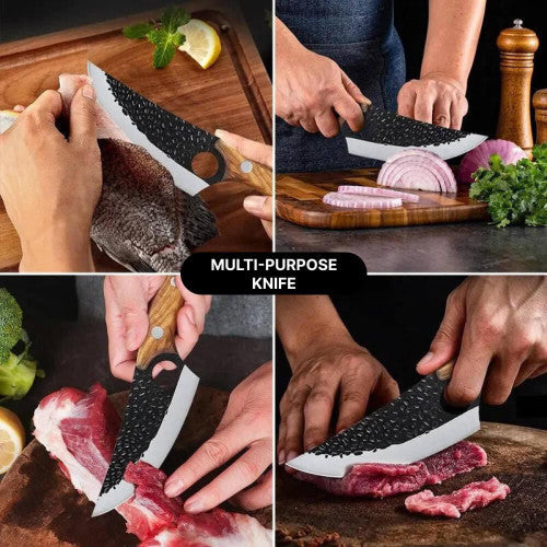 Kitchen Knife with Cherry Wood Handle and Finger Notch Control