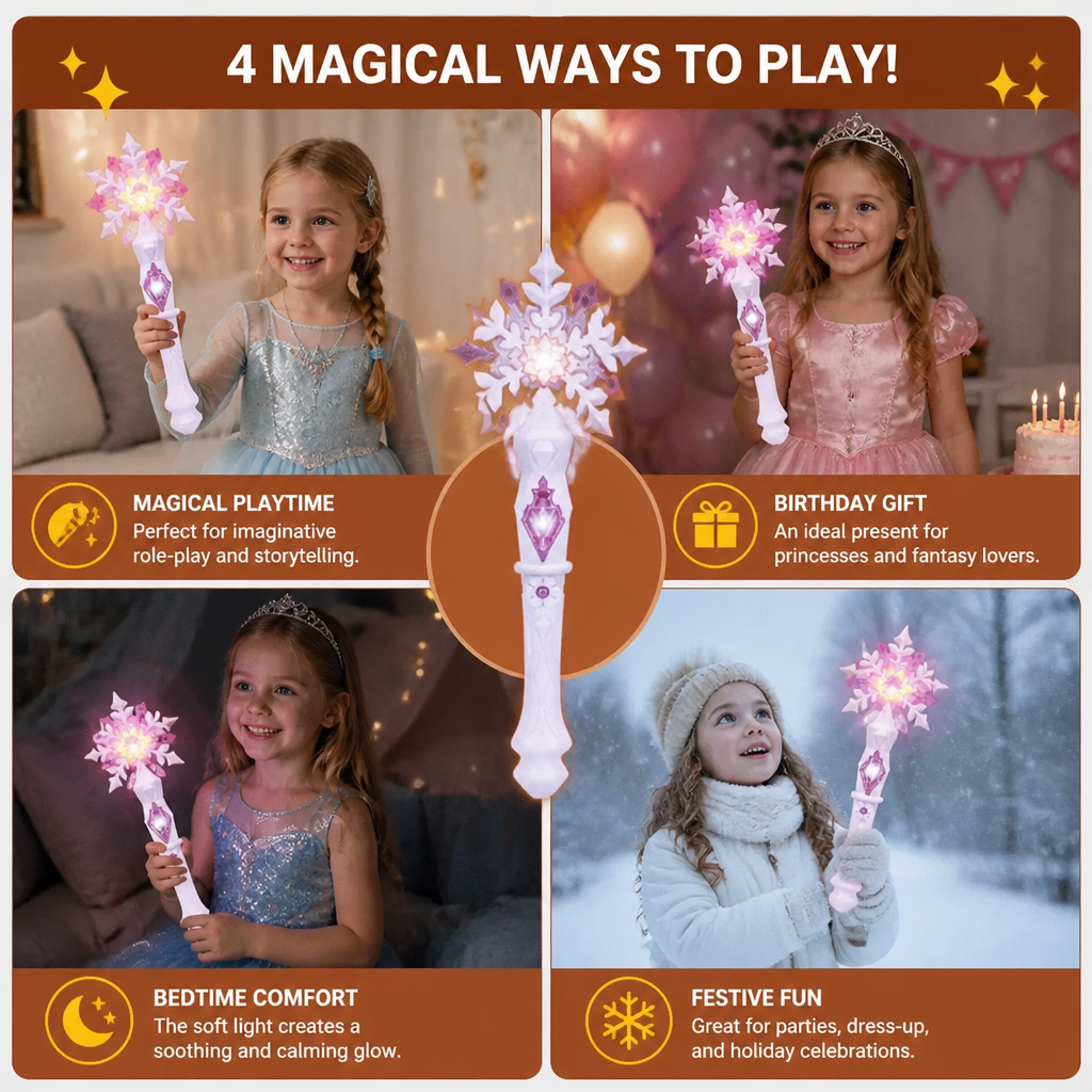 Glowing Snowflake Wand with Light Effects for Children Dress Up Play