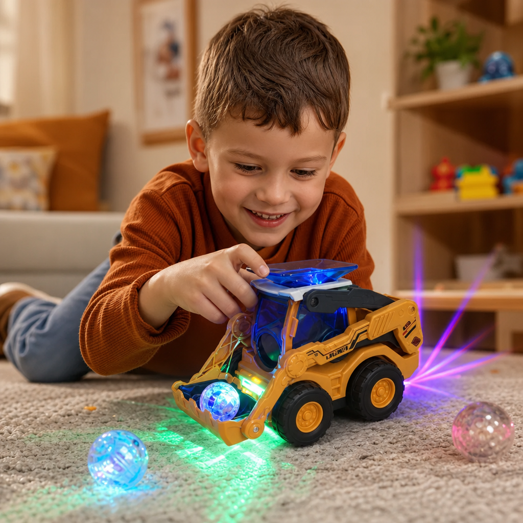 Construction Bulldozer Toy with Light Effects and Ball Launcher for Kids