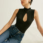Ribbed Stand Collar Sleeveless Tank with Stretch Fabric